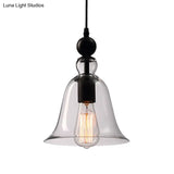 Black Single Ceiling Pendant Lamp Rustic Bell Clear Glass Suspended Lighting Fixture
