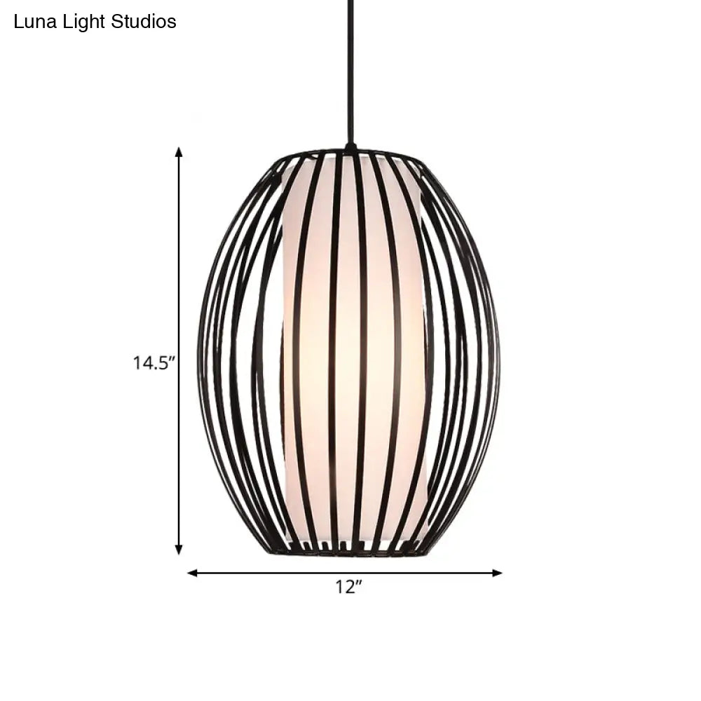 Black Single-Light Oval Iron Pendant Ceiling Light - Simplicity Meets Style