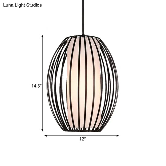 Black Single-Light Oval Iron Pendant Ceiling Light - Simplicity Meets Style