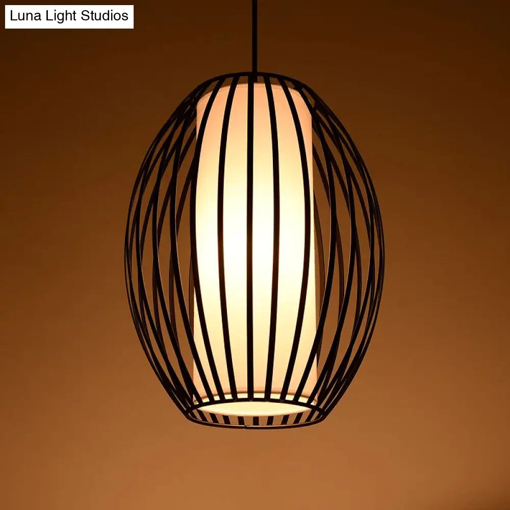 Black Single-Light Oval Iron Pendant Ceiling Light - Simplicity Meets Style