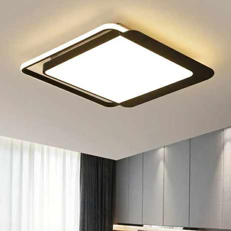 Black Square LED Flush Light with Acrylic Shade - Minimalist Flush Mount Ceiling Fixture Black / 18’’ / Remote Control