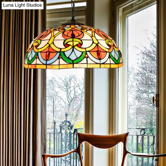 Black Stained Glass Bowl Pendant Light – Tiffany Style Living Room