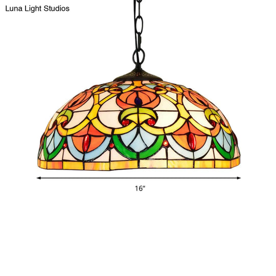 Black Stained Glass Bowl Pendant Light – Tiffany Style Living Room