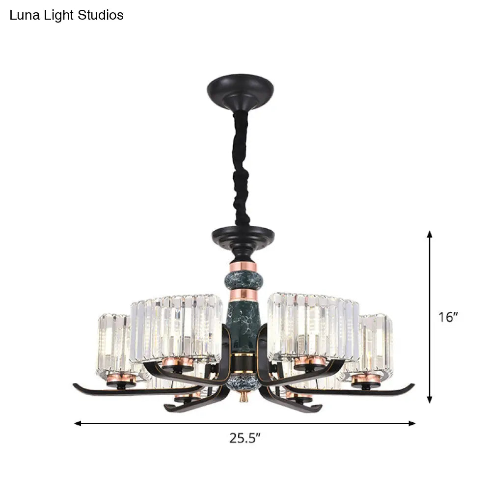 Black Crystal Starburst Chandelier - Elegant 6/8 Bulbs Hanging Lamp For Living Room