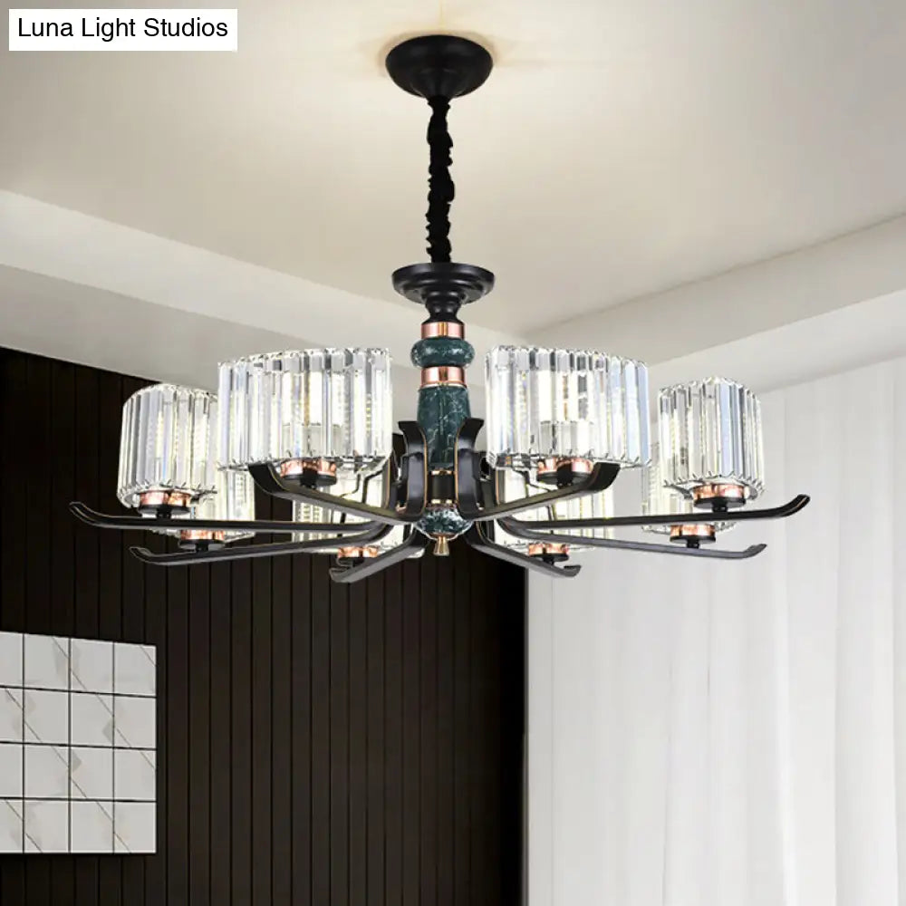 Black Crystal Starburst Chandelier - Elegant 6/8 Bulbs Hanging Lamp For Living Room 8 /