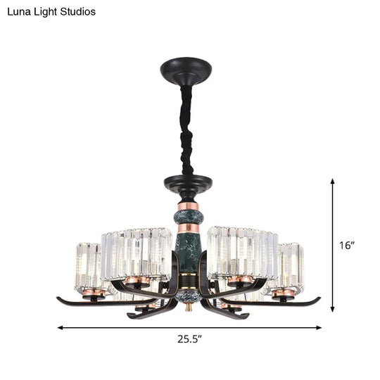 Black Starburst Crystal Hanging Lamp: Elegant 6/8 Bulbs Living Room Chandelier
