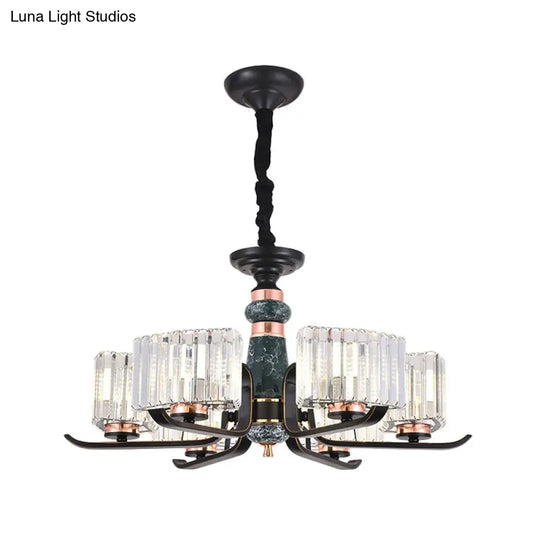 Black Crystal Starburst Chandelier - Elegant 6/8 Bulbs Hanging Lamp For Living Room