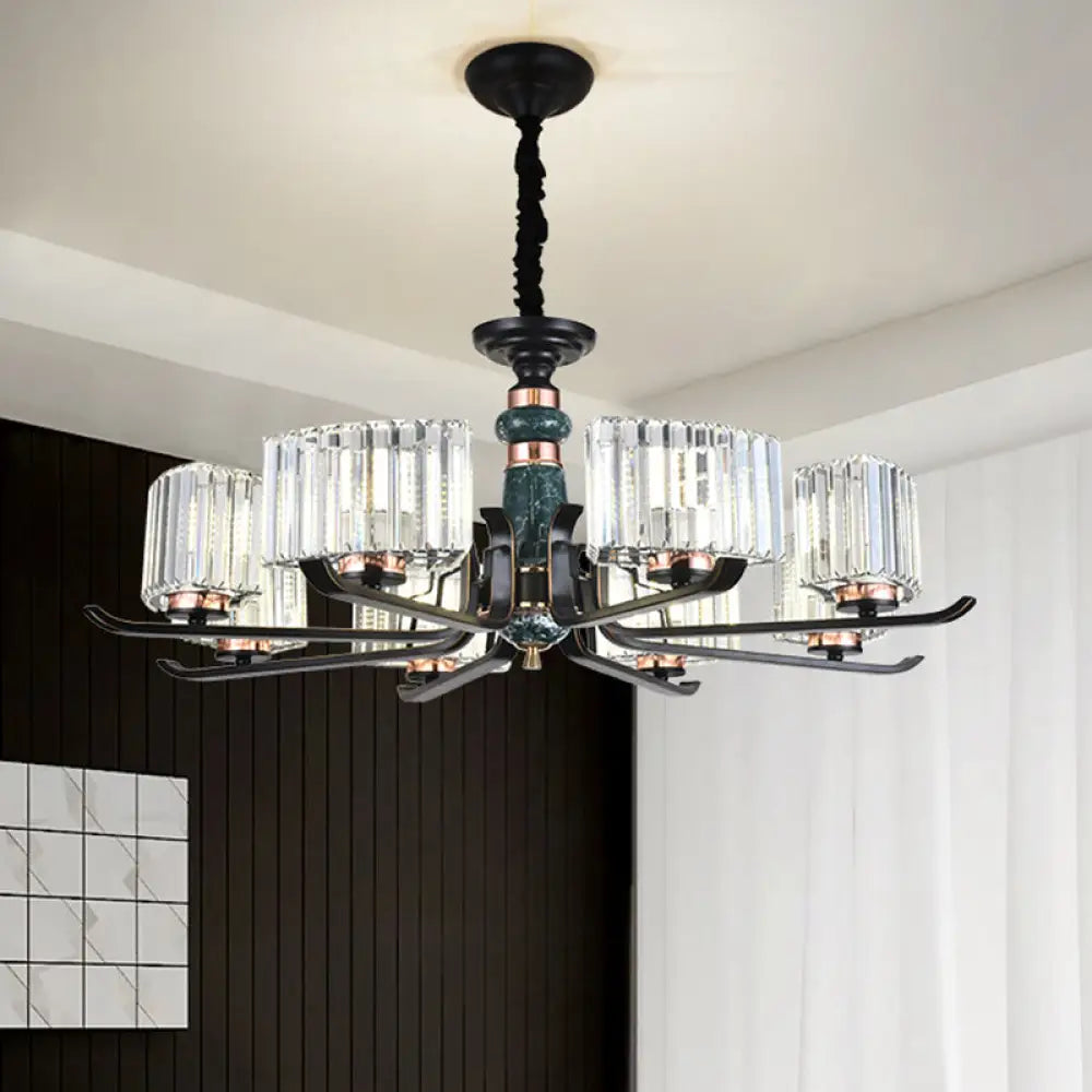 Black Starburst Crystal Hanging Lamp: Elegant 6/8 Bulbs Living Room Chandelier 8 /