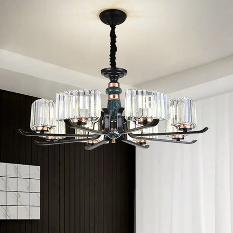 Black Starburst Crystal Hanging Lamp: Elegant 6/8 Bulbs Living Room Chandelier 8 /