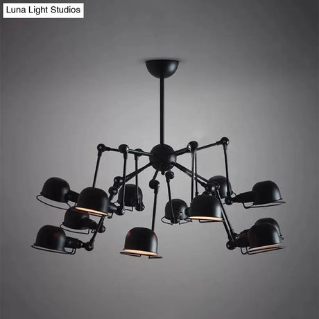 Black Starburst Hanging Light Retro Chandelier With Metal Dome Shade For Dining Room