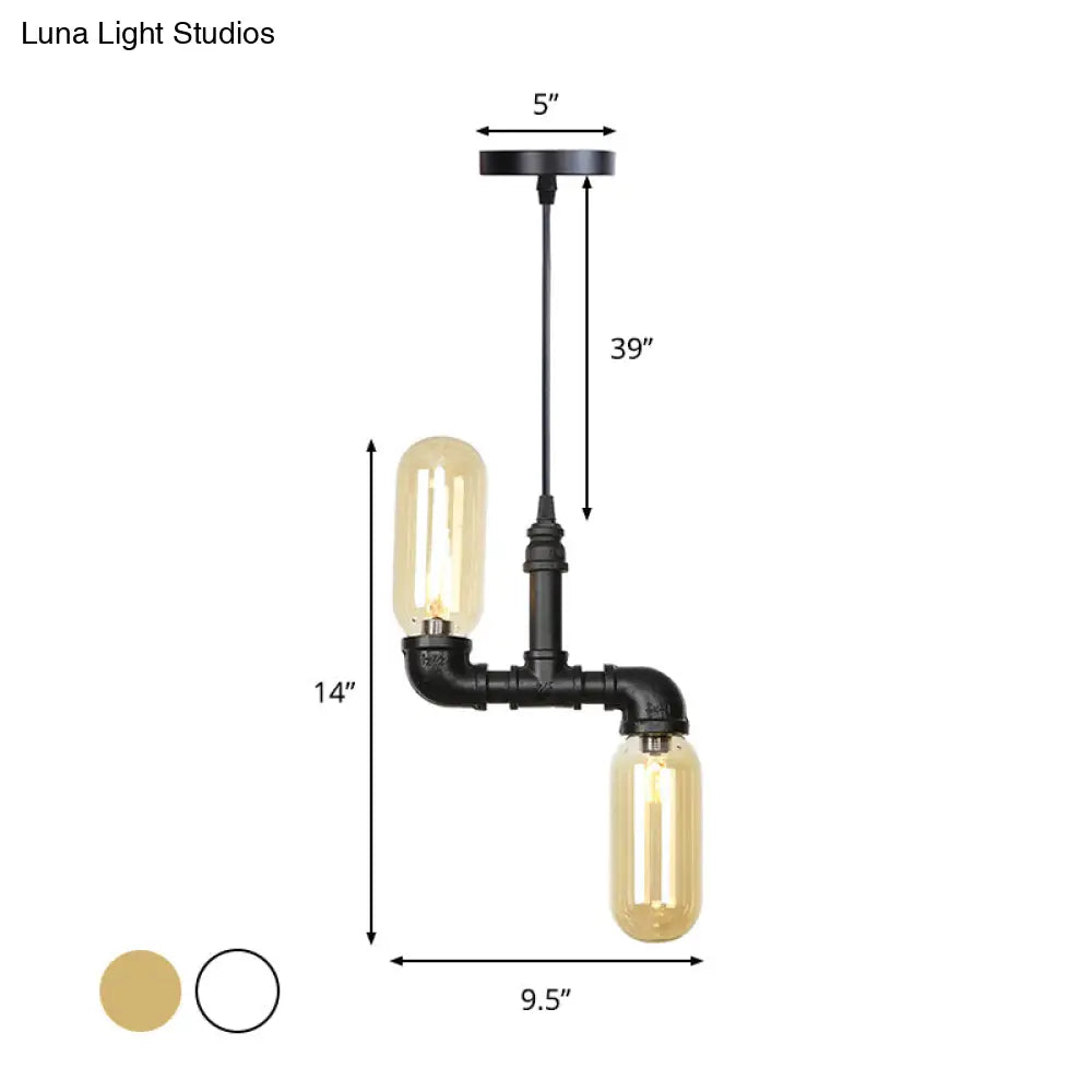 Black Steampunk Ceiling Chandelier With Clear/Amber Glass Capsule Lights