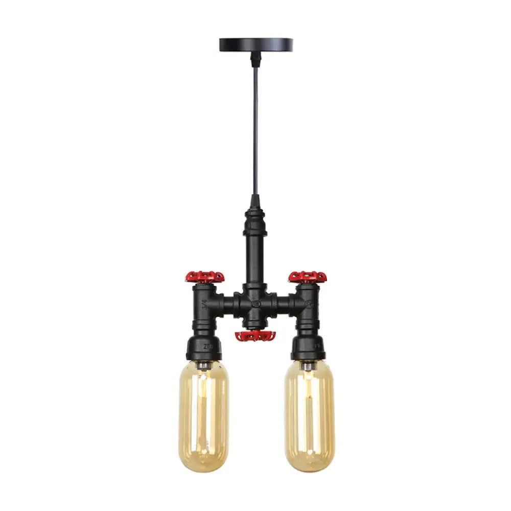 Black Steampunk Ceiling Chandelier With Clear/Amber Glass Capsule Lights Amber / A