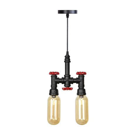 Black Steampunk Ceiling Chandelier With Clear/Amber Glass Capsule Lights Amber / A