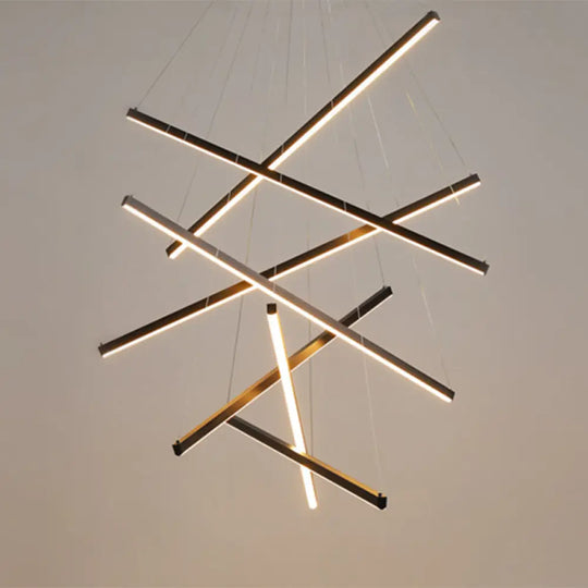 Black Sticks Led Chandelier Light Novelty Minimalist Metal Suspension Lamp For Lobby 7 / Warm