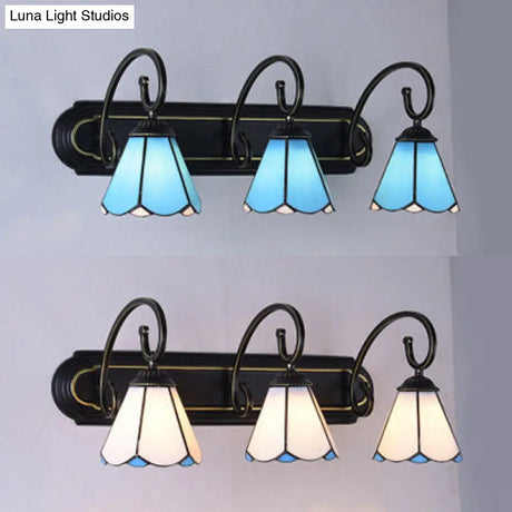 Black Tiffany Sconce Light For Bathroom Wall With Lily Glass Shades - 3 Heads