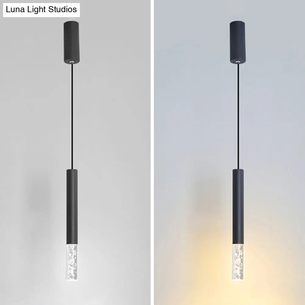 Black Tube Pendant Lamp: Modern Acrylic Led Ceiling Light Fixture For Bedroom / White B