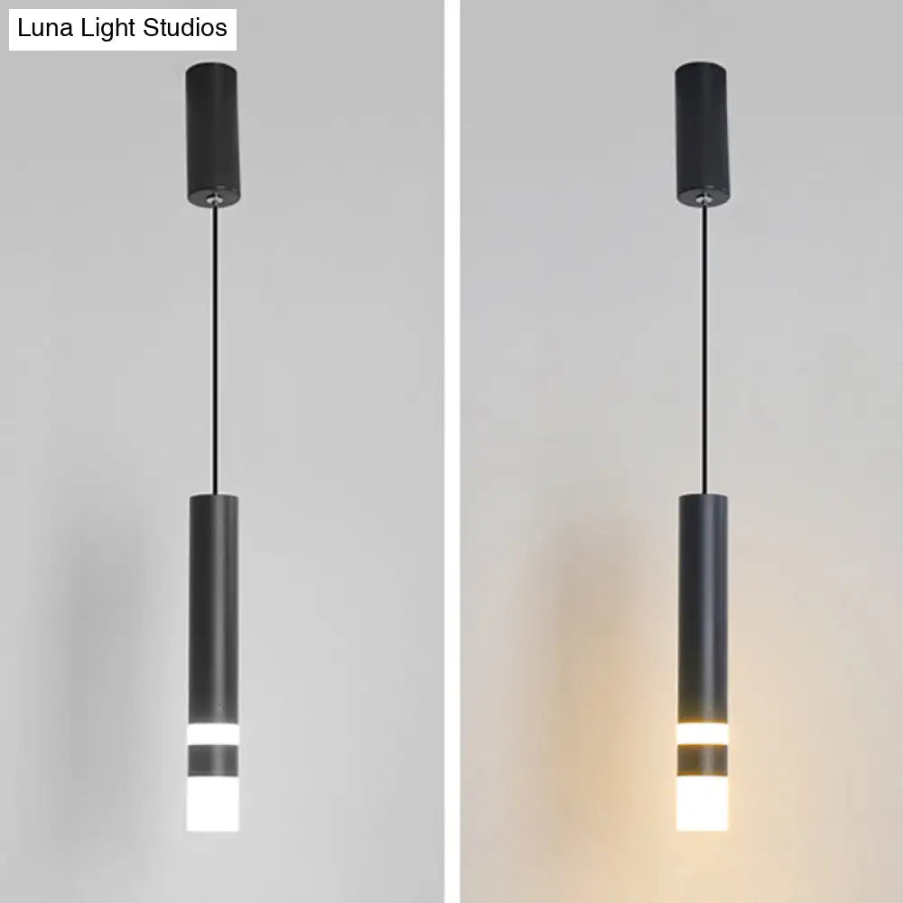 Black Tube Pendant Lamp: Modern Acrylic Led Ceiling Light Fixture For Bedroom / White C
