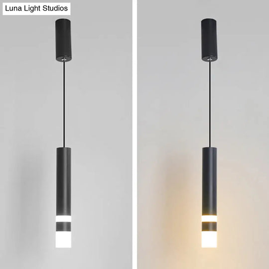 Black Tube Pendant Lamp: Modern Acrylic Led Ceiling Light Fixture For Bedroom / White C