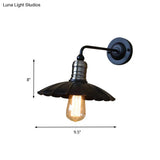 Black Vintage Scalloped Wall Sconce - 9.5/13 Dia 1-Light Metallic Mount For Bedroom