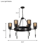 Black Wheel Design Bell Metallic Chandelier - Industrial 3/6 Lights Dining Room Hanging Lamp Kit