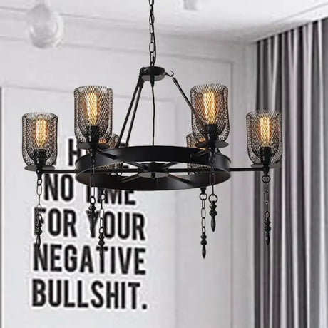 Black Wheel Design Bell Metallic Chandelier - Industrial 3/6 Lights Dining Room Hanging Lamp Kit 6 /