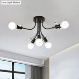 Black/White/Gold Metal Curved Arms Semi Flush Mount Light - Nordic Style 6/9 Lights Bedroom Ceiling