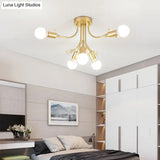 Black/White/Gold Metal Curved Arms Semi Flush Mount Light - Nordic Style 6/9 Lights Bedroom Ceiling