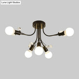 Black/White/Gold Metal Curved Arms Semi Flush Mount Light - Nordic Style 6/9 Lights Bedroom Ceiling