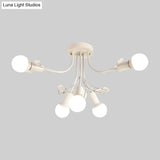 Black/White/Gold Metal Curved Arms Semi Flush Mount Light - Nordic Style 6/9 Lights Bedroom Ceiling