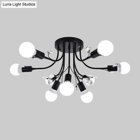Black/White/Gold Metal Curved Arms Semi Flush Mount Light - Nordic Style 6/9 Lights Bedroom Ceiling