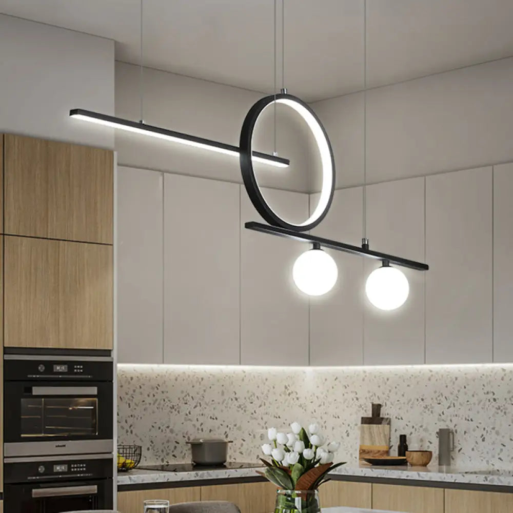 Black/White Metal Suspension Light: Modern Bar And Circle Design Led Island Lighting For Dining Room