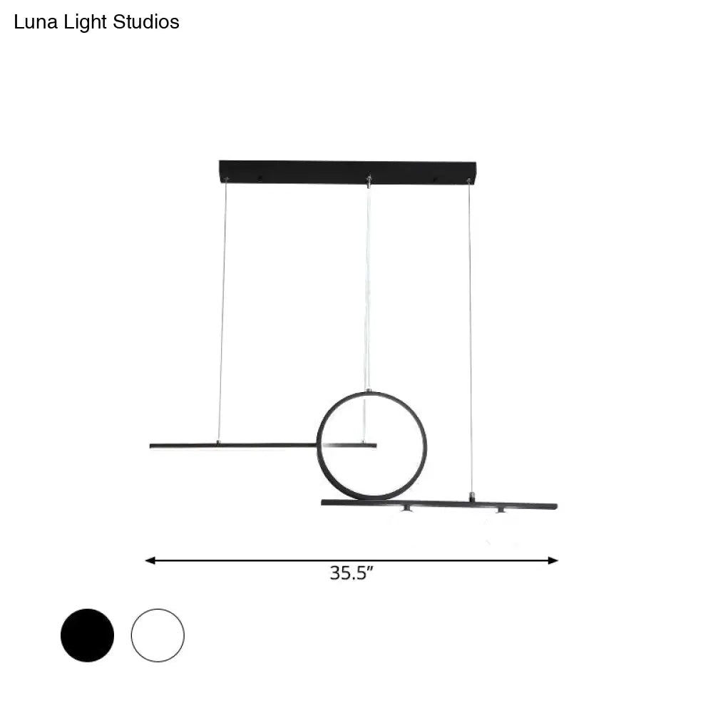 Black/White Metal Suspension Light: Modern Bar And Circle Design Led Island Lighting For Dining Room