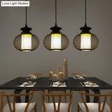 Black/Wood Bamboo Urn Pendant Light Fixture For Bedroom - 10’/12’ Wide
