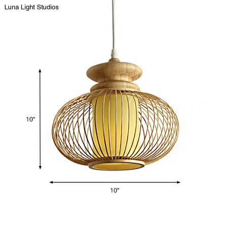 Black/Wood Bamboo Urn Pendant Light Fixture For Bedroom - 10’/12’ Wide
