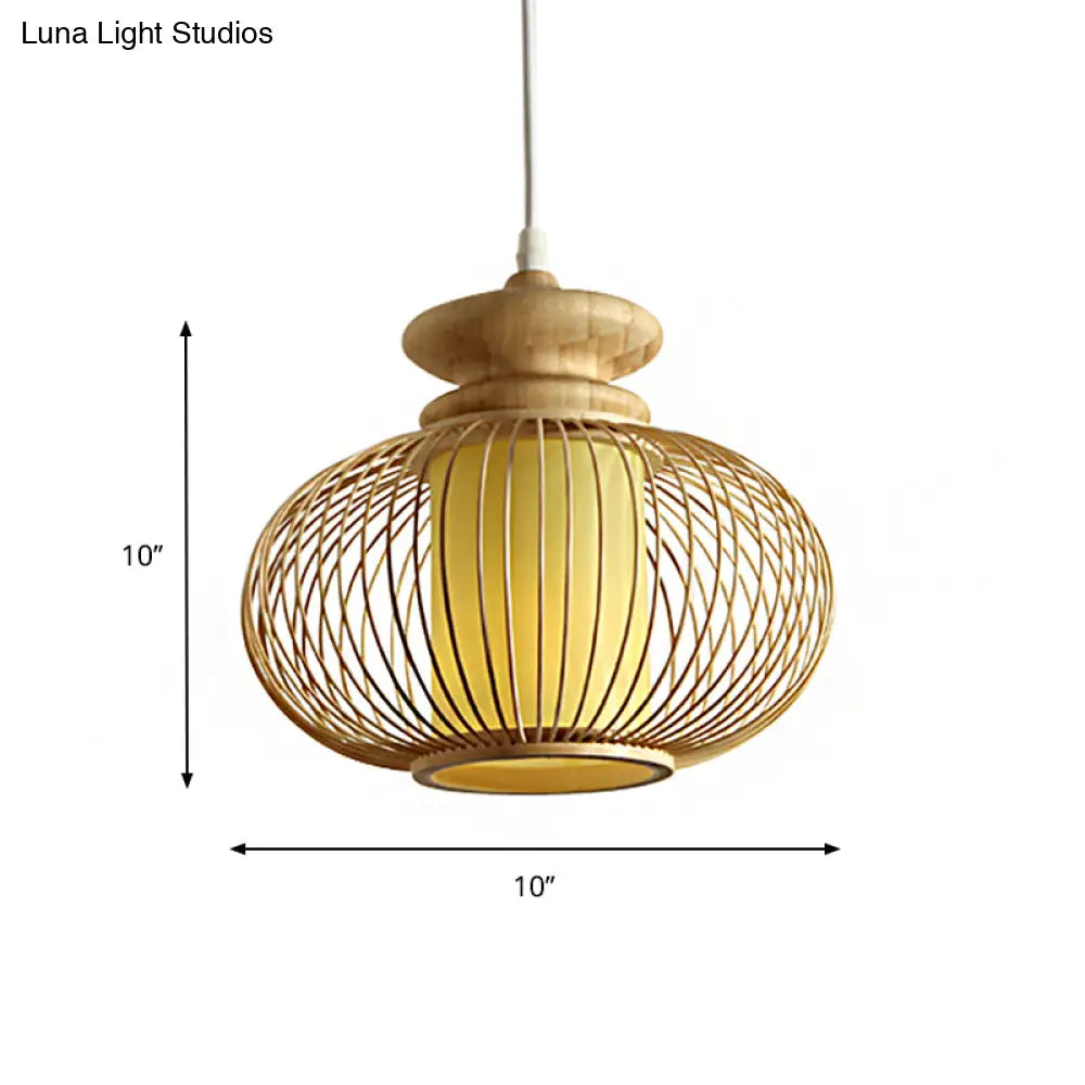 Black/Wood Bamboo Urn Pendant Light Fixture For Bedroom - 10’/12’ Wide
