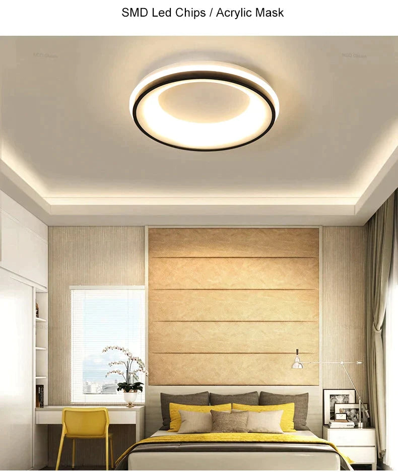 Black + White Finished Modern Led Ceiling Lights For Bedroom Study Room Living Square/Round Lamp