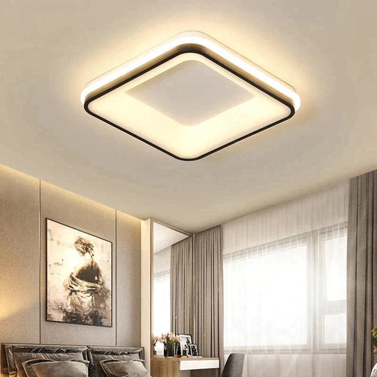Black + White Finished Modern Led Ceiling Lights For Bedroom Study Room Living Square/Round Lamp