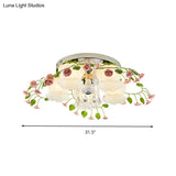 Bloom Crystal Flush Mount Ceiling Light With 5 Bulbs And White Glass Shade For Living Room