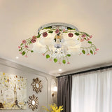 Bloom Crystal Flush Mount Ceiling Light With 5 Bulbs And White Glass Shade For Living Room