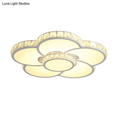 Bloom Flush Mount Led Ceiling Light Fixture With Inlaid Crystal - White Acrylic Warm/White