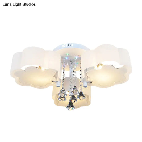 Bloom Glass Flush Mount Lamp With Crystal Draping - Contemporary Design 3/5 Heads White Light