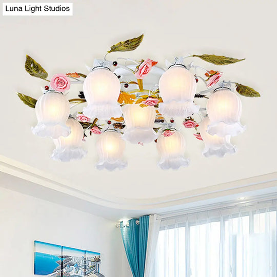 Bloom Korean Garden Metal White Semi Flush Ceiling Lighting Fixture - 7/9 Bulbs 9 /