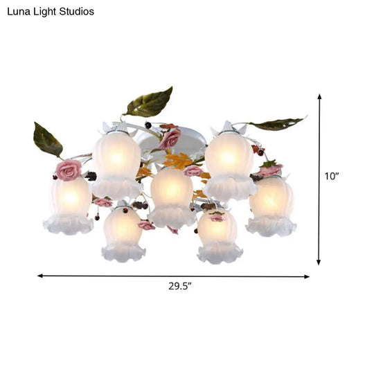 Bloom Korean Garden Metal White Semi Flush Ceiling Lighting Fixture - 7/9 Bulbs