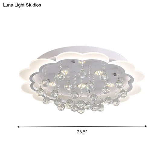 Bloom Led Ceiling Light With Crystal Ball White Acrylic Flush Mount - 22/25.5 Width