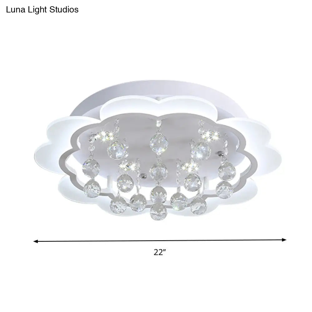Bloom Led Ceiling Light With Crystal Ball White Acrylic Flush Mount - 22’/25.5’ Width