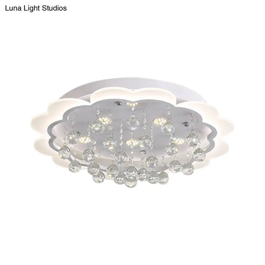 Bloom Led Ceiling Light With Crystal Ball White Acrylic Flush Mount - 22/25.5 Width