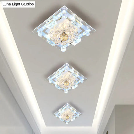Blossom Crystal Flush Mount Led Ceiling Light With Square Frame - Warm/White