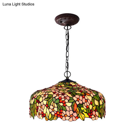 Blossom Hanging Chandelier - Pink/Green Victorian Pendant Light 3-Light Ceiling Fixture For Dining