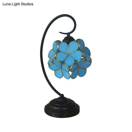 Blossom Tiffany Style Table Lamp - Single Head Beige/Pink/Yellow Glass Nightstand Light For Bedroom