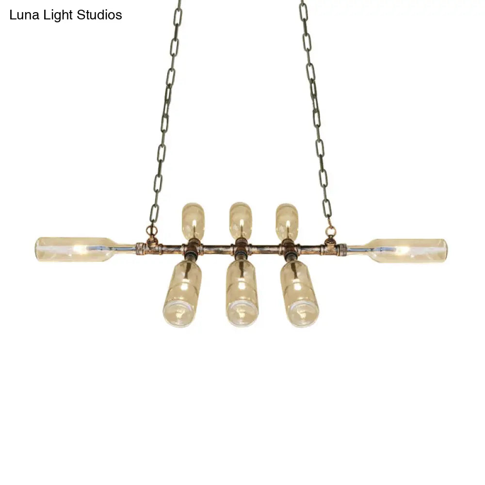 Blue/Amber Vintage Style Glass Bottle Chandelier Pendant Light With Pipe - 8 Heads Ideal For